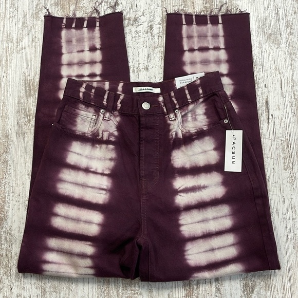PacSun NWT Eco Raspberry Tie Dye Buttonfly High Waisted Straight Leg Jeans - Picture 4 of 15